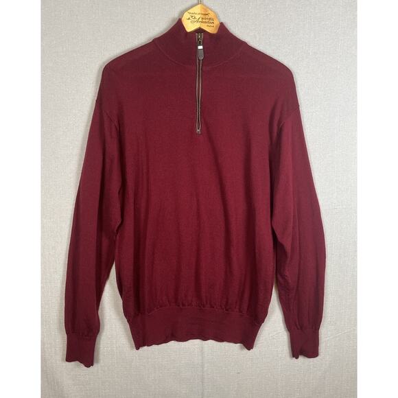 ORVIS Sweater Mens Size Large Burgundy Maroon 1/4 Zip 100% Wool Merino Classic - Picture 1 of 6